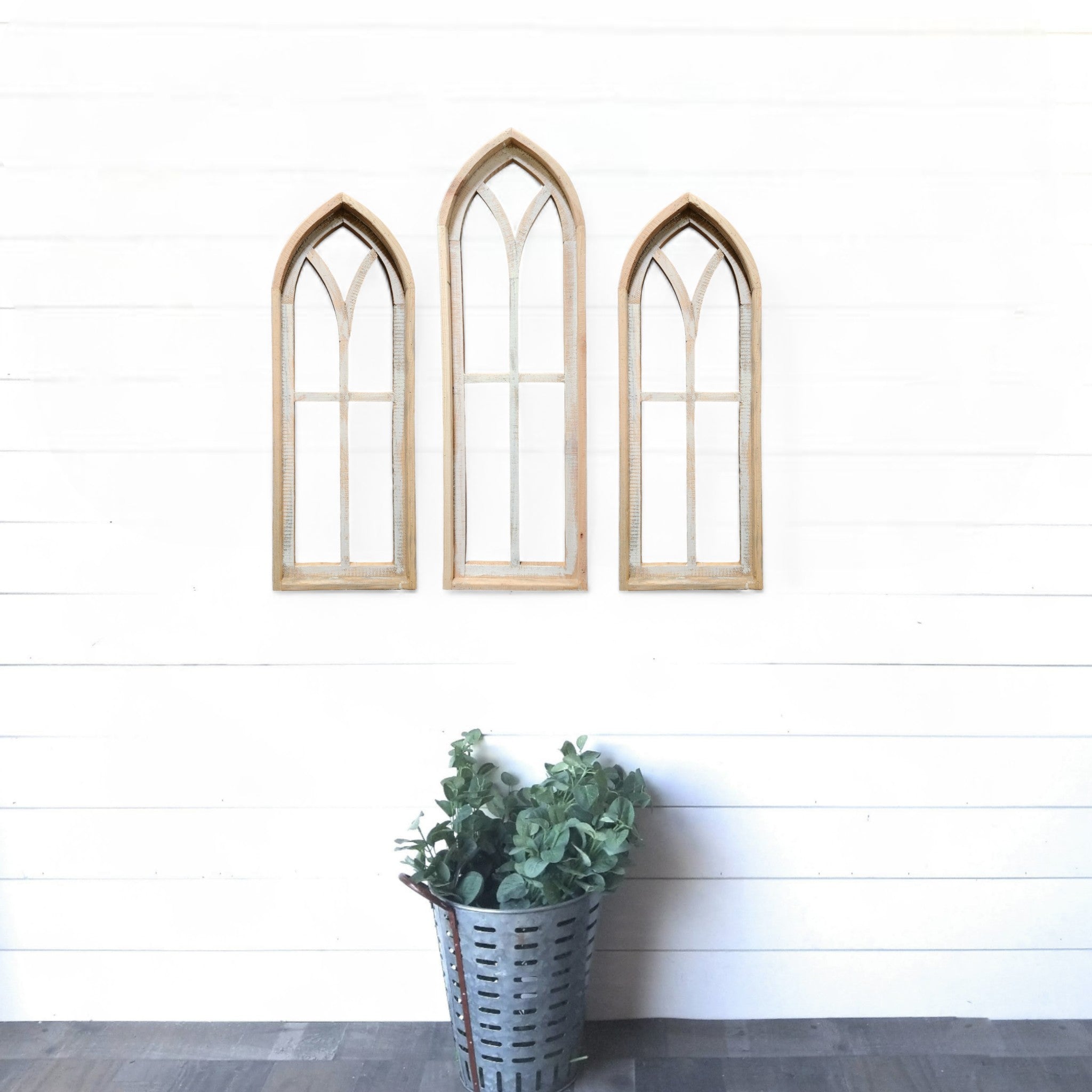 Ivory Point Cathedral Wood Window Collection - Set of 2 Medium Ivory Points + 1 Large Ivory Point  Rustic Cathedral - Ranch Junkie Mercantile LLC 