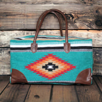 Aztec Large Weekender Southwestern Duffel Bag Kelsey Saddle Blanket Bag 100% Leather Handles