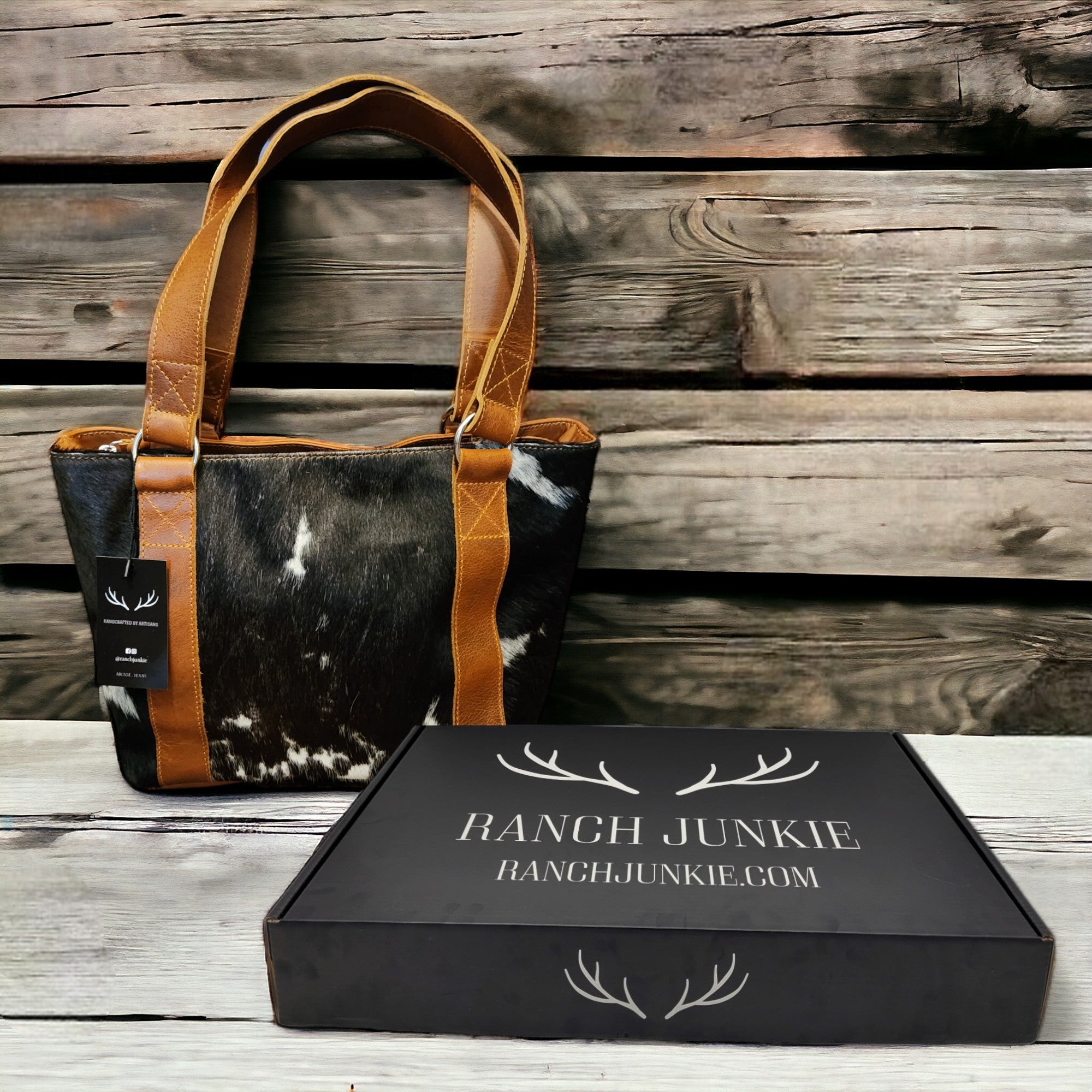 Real black cowhide and leather tote, cowhide tote bag, black western fashion bag