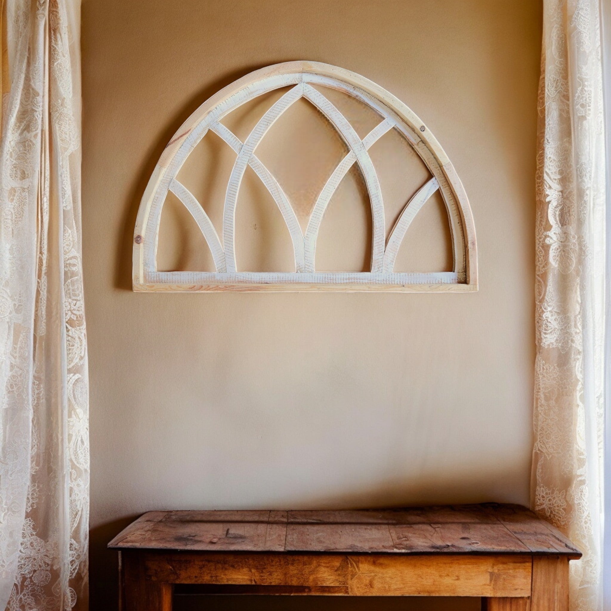 Farmhouse Half Moon Wooden Wall Window Arch -2 Sizes- Wood Cathedral Window Mountain Ridge