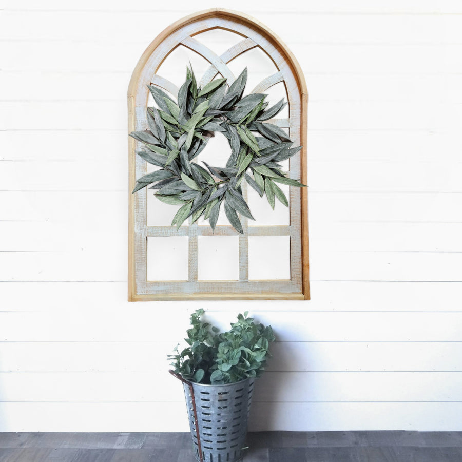 Farmhouse Wooden Wall Window Arch - The Paradise Fields Large Wood Window Frame 2 Sizes 44" and 48" - Paradise Fields + Wreaths