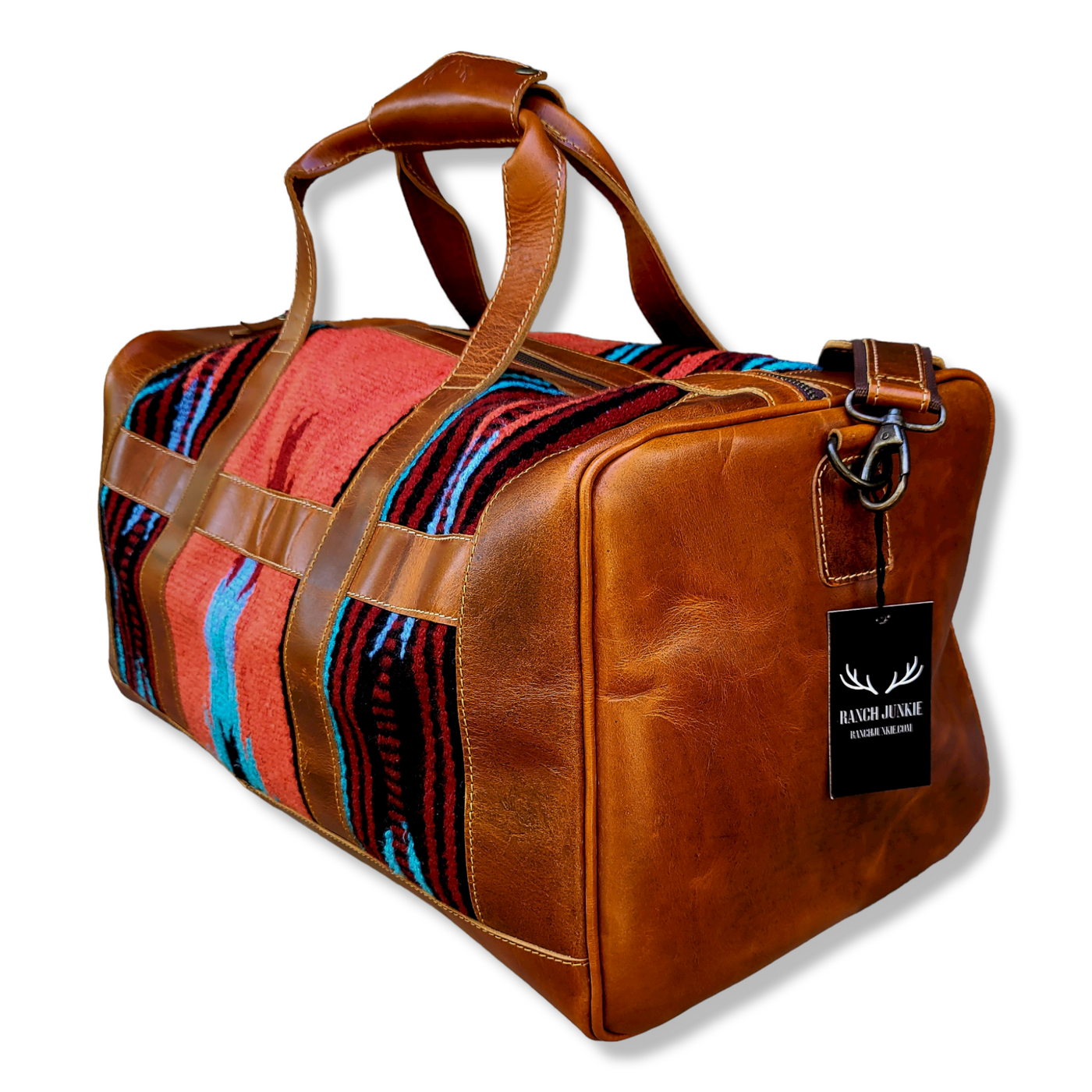 Bundle Deal The Sedona Southwestern Leather Aztec Weekender Duffel Bag+ Large Western Tote Bag