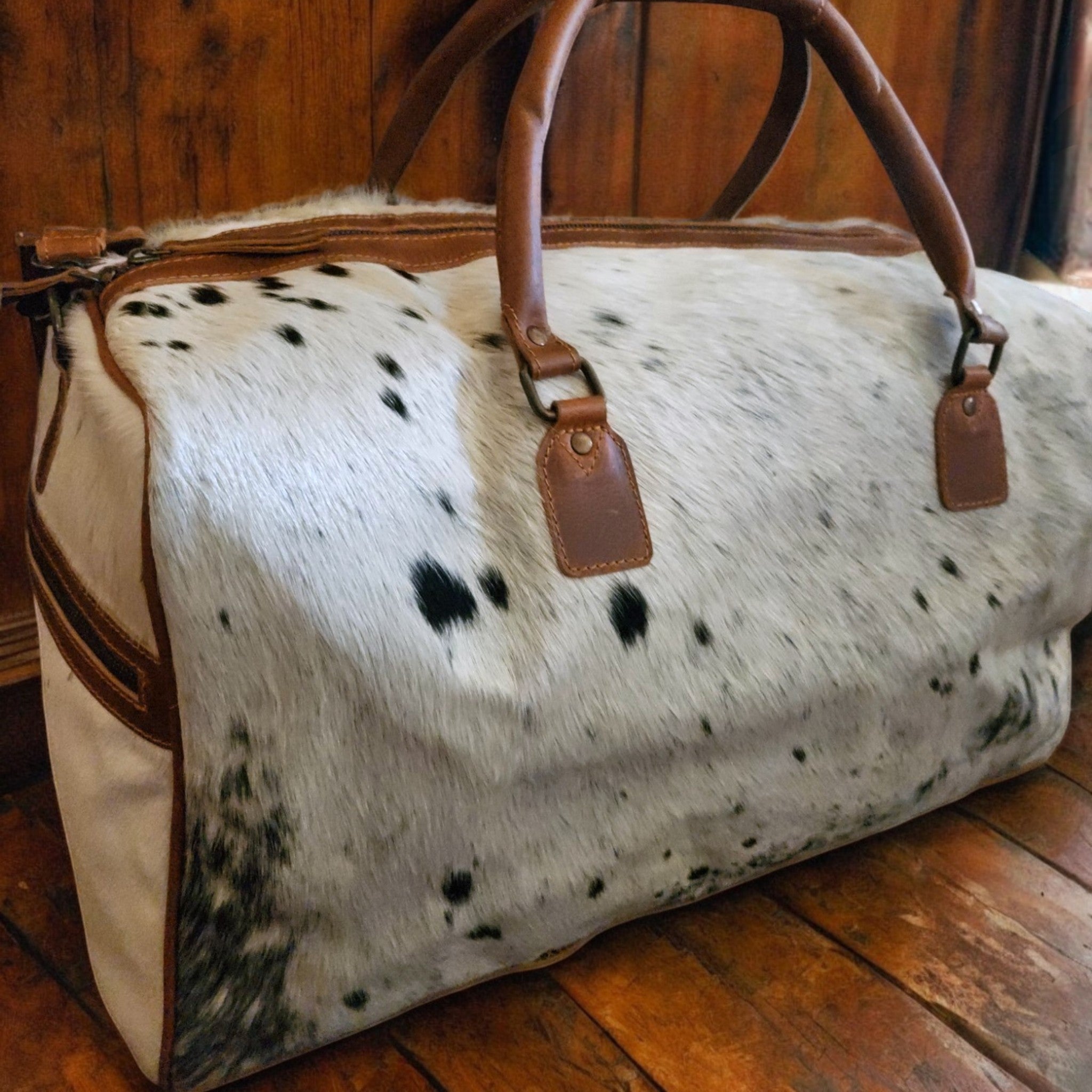 Sample Sale Highlands Speckled Black Large Genuine Cowhide Weekender Cowhide Duffel #3 - Ranch Junkie Mercantile LLC 