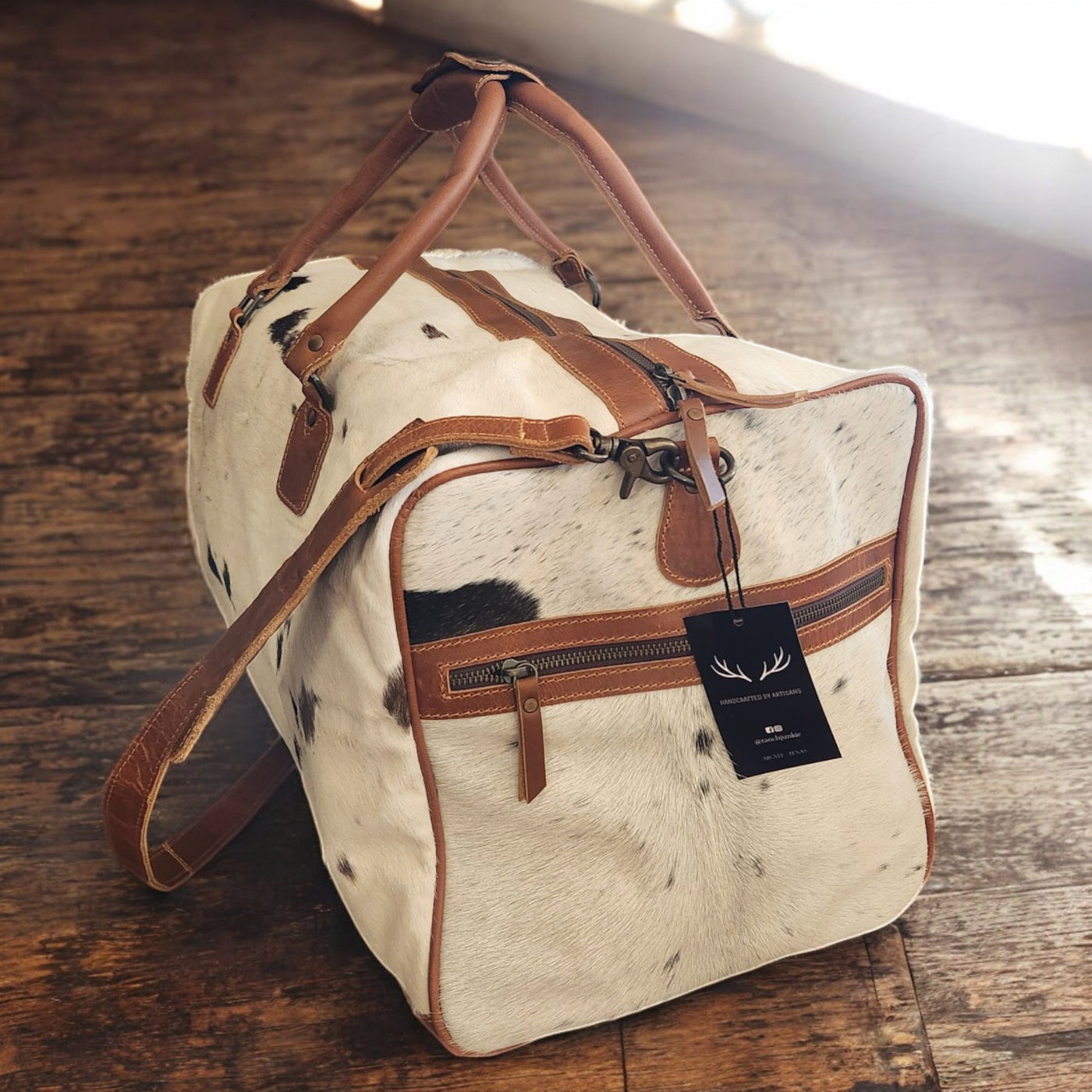 Sample Sale Highlands Black And White Large Genuine Cowhide Weekender Cowhide Duffel #5 - Ranch Junkie Mercantile LLC 