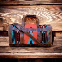 Southwestern Saddle Blanket Aztec Weekender Sedona Leather Duffel Bag - Ranch Junkie Mercantile LLC 