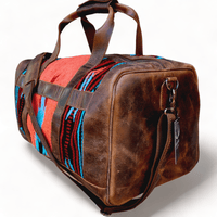 Southwestern Saddle Blanket Aztec Weekender Sedona Leather Duffel Bag - Ranch Junkie Mercantile LLC 