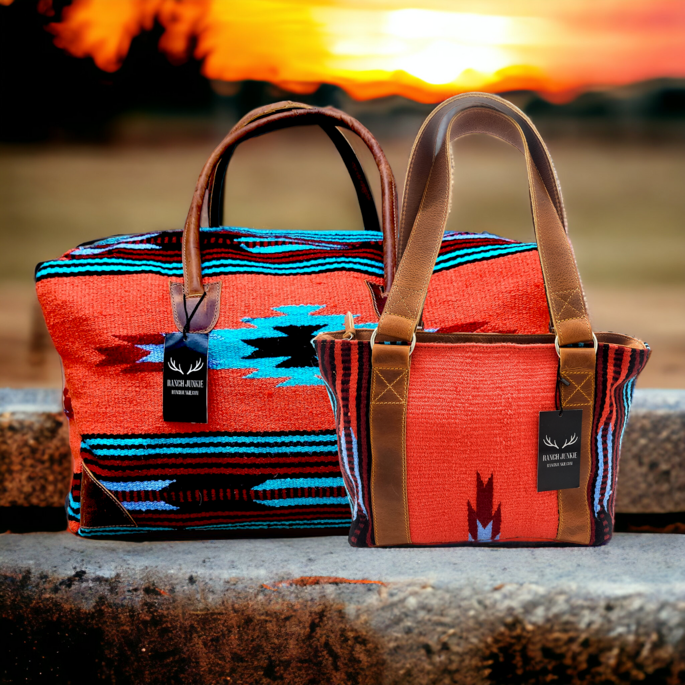 Bundle Deal Sedona Boho Aztec Large Weekender Southwestern Duffel Bag +Sedona Large Handwoven Wool Saddle Blanket Tote - Ranch Junkie Mercantile LLC 