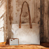 Bundle Deal Highlands Saddle Cowhide Large Tote + Credit Card Wallet - Ranch Junkie Mercantile LLC 