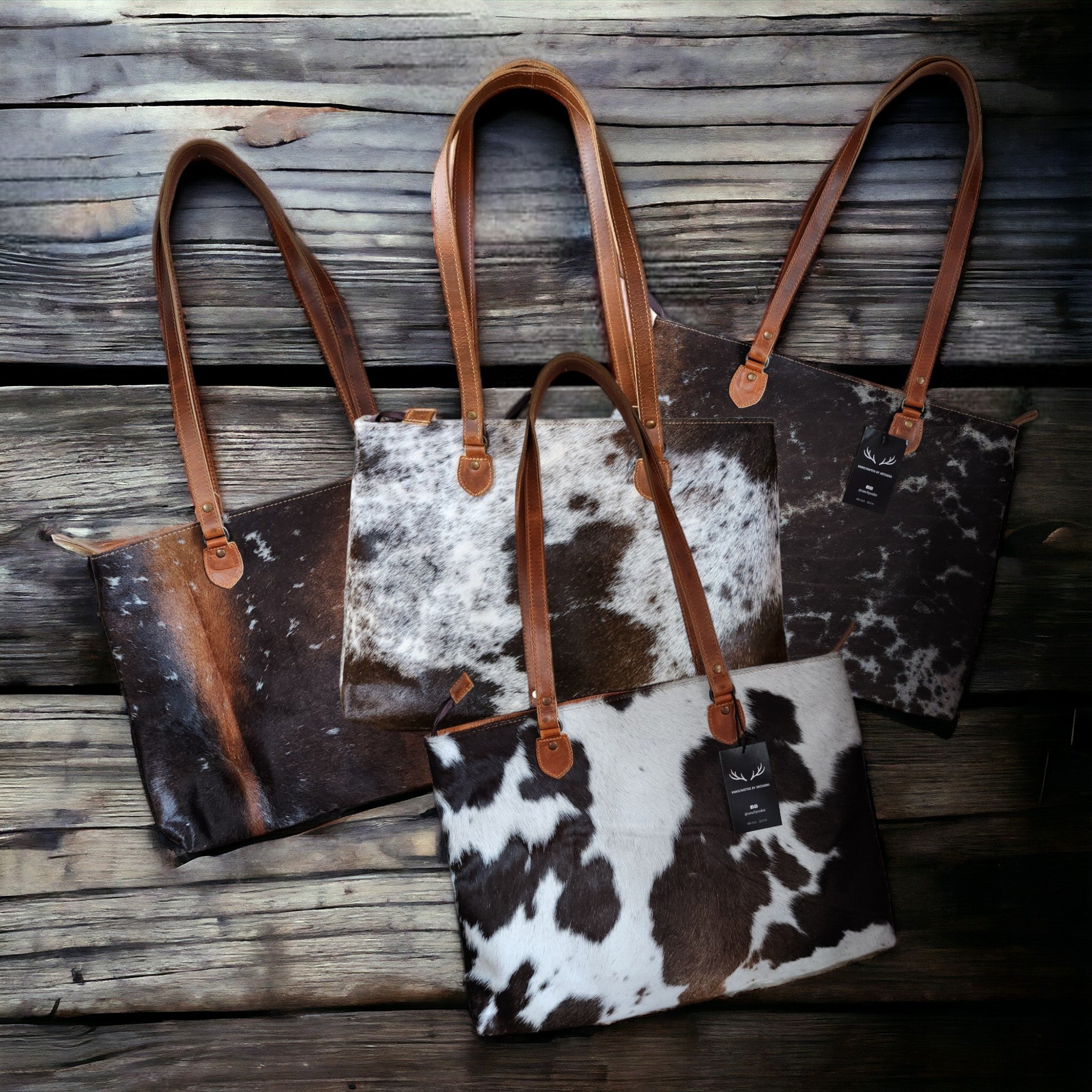 Real black cowhide popular and leather tote, cowhide tote bag, black western bag