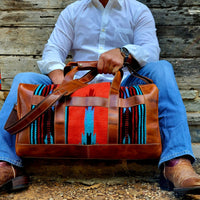 Southwestern Saddle Blanket Aztec Weekender Sedona Leather Duffel Bag - Ranch Junkie Mercantile LLC 