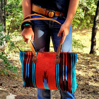 Southwestern Large Handwoven Wool Boho Tote Sedona Saddle Blanket Bag - Ranch Junkie Mercantile LLC 