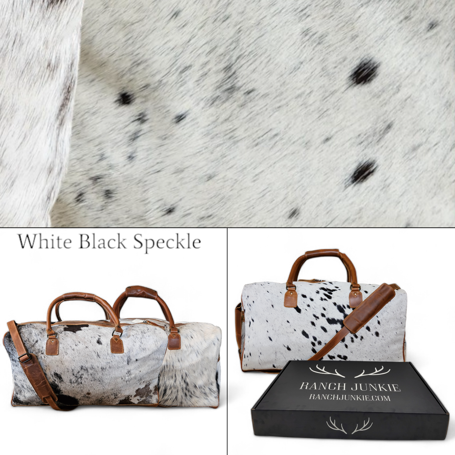 Large Genuine Cowhide Weekender Duffel Black Highlands Duffel - Ranch Junkie Mercantile LLC 