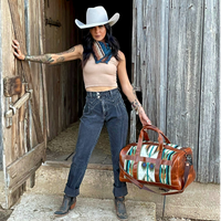 Bundle Deal Aspen Southwestern Leather Aztec Weekender Duffel Bag + Large Wool Boho Tote - Ranch Junkie Mercantile LLC 