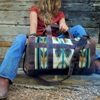 Bundle Deal Aspen Southwestern Leather Aztec Weekender Duffel Bag + Large Wool Boho Tote - Ranch Junkie Mercantile LLC 