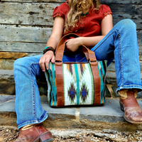 Bundle Deal-Aspen Southwestern Handwoven Wool Leather Weekender + Aspen Handwoven Wool Tote Purse - Ranch Junkie Mercantile LLC 