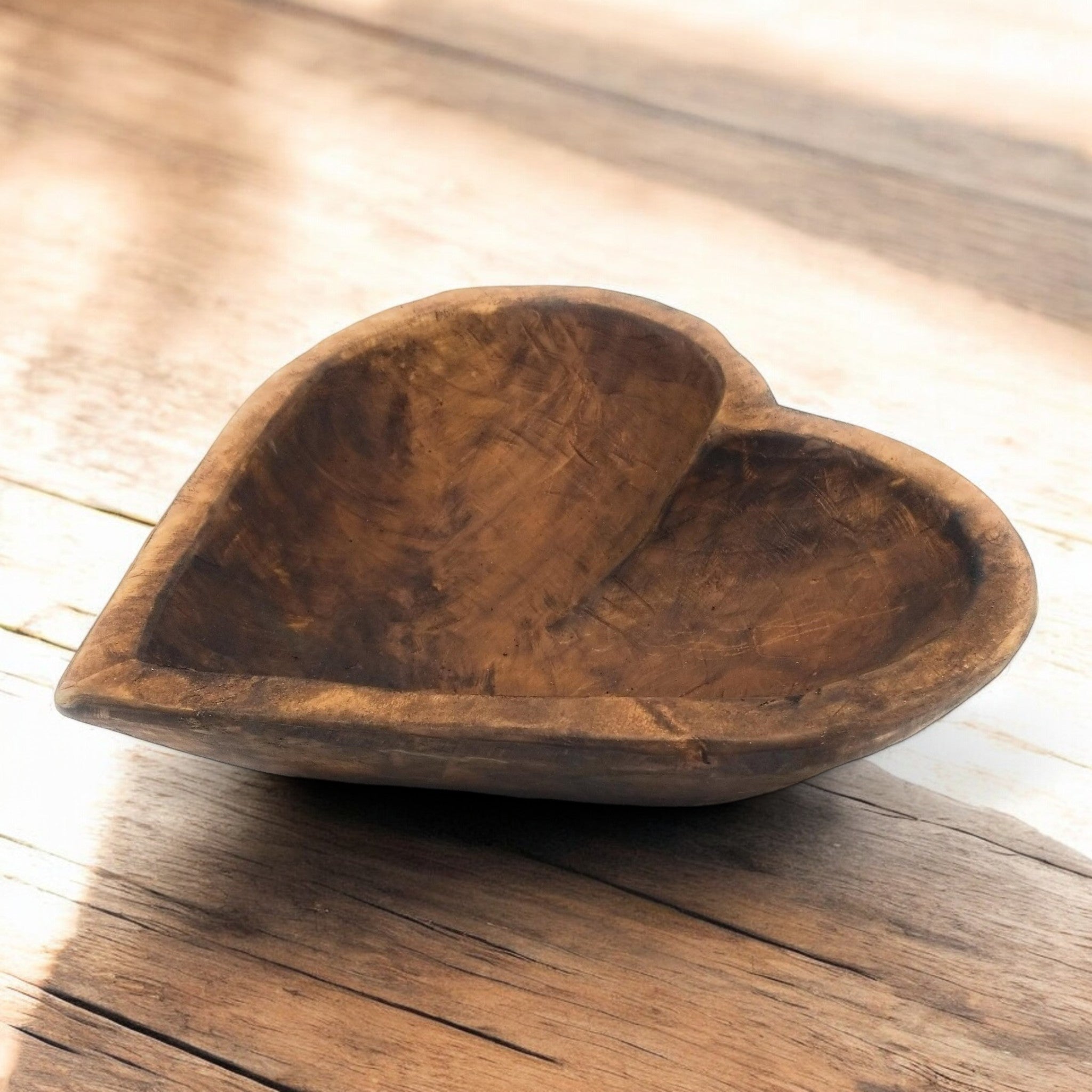 5"- 6" Itty Bitty Wood Heart Bowl Rustic White Farmhouse Brown - Ranch Junkie Mercantile LLC 