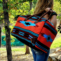 Bundle Deal Sedona Boho Aztec Large Weekender Southwestern Duffel Bag +Sedona Large Handwoven Wool Saddle Blanket Tote - Ranch Junkie Mercantile LLC 