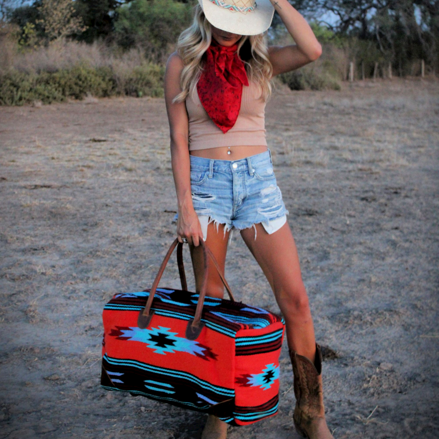 Bundle Deal Sedona Boho Aztec Large Weekender Southwestern Duffel Bag +Sedona Large Handwoven Wool Saddle Blanket Tote - Ranch Junkie Mercantile LLC 