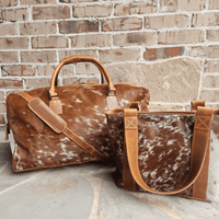 Bundle Deal Highlands Large Genuine Cowhide Weekender Duffel Saddle Bag+ Tote Purse Saddle - Ranch Junkie Mercantile LLC 