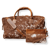 Bundle Deal -The Highlands Large Genuine Cowhide Weekender Duffel Saddle+ Wristlet Clutch Saddle Luggage & BagsRanch Junkie