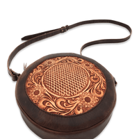 The Rancho Canteen Burnished Tan Hand-Tooled Leather Crossbody - Ranch Junkie Mercantile LLC 