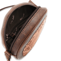 The Rancho Canteen Burnished Tan Hand-Tooled Leather Crossbody - Ranch Junkie Mercantile LLC 