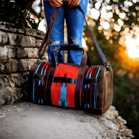 Southwestern Saddle Blanket Aztec Weekender Sedona Leather Duffel Bag - Ranch Junkie Mercantile LLC 