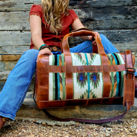 Bundle Deal Aspen Southwestern Leather Aztec Weekender Duffel Bag + Large Handwoven Wool Boho Tote - Ranch Junkie Mercantile LLC 