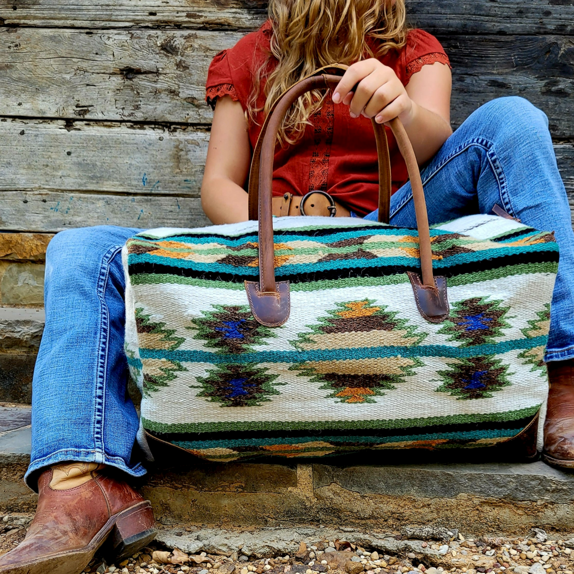 Boho Aztec Large Weekender Western Duffel Bag Aspen Saddle Blanket Bag