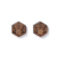 Hex Wood Stud Earrings - Walnut - Ranch Junkie Mercantile LLC 