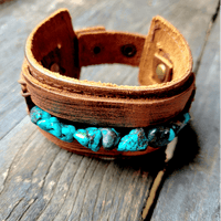 Dusty Leather Cuff with African Turquoise Chunks - Ranch Junkie Mercantile LLC 