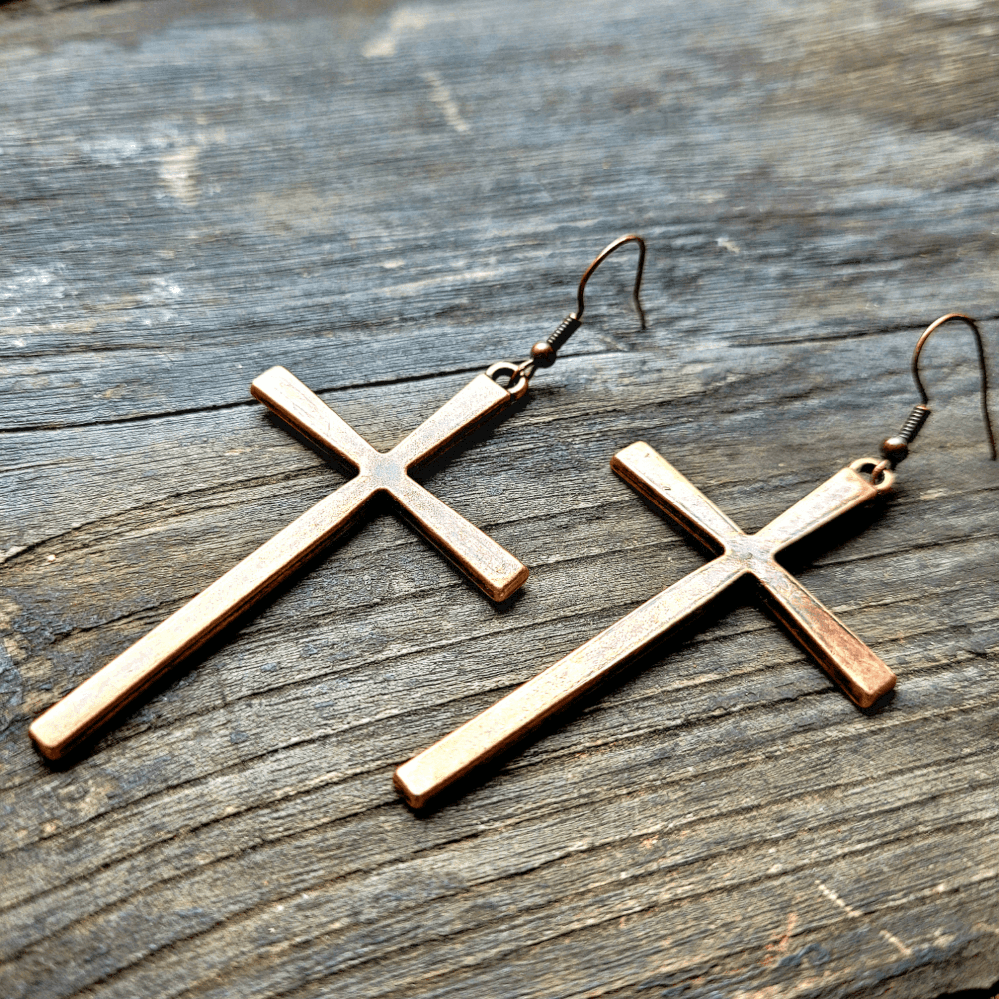 Large Hammered selling Copper Cross Navajo Post Earrings 0043