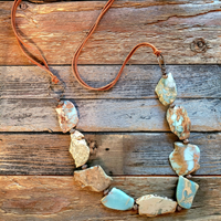 Aqua Terra Slab and Leather Necklace - Ranch Junkie Mercantile LLC